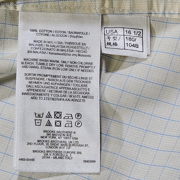 Brooks Brothers Regent Fit Men's LS Button-up Shirt Yellow Check Size 16.5 - Picture 6 of 7